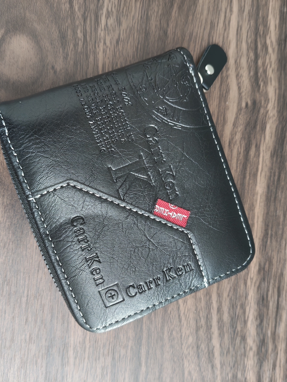 Black Leather Zip Card Wallet - Men's Accessories